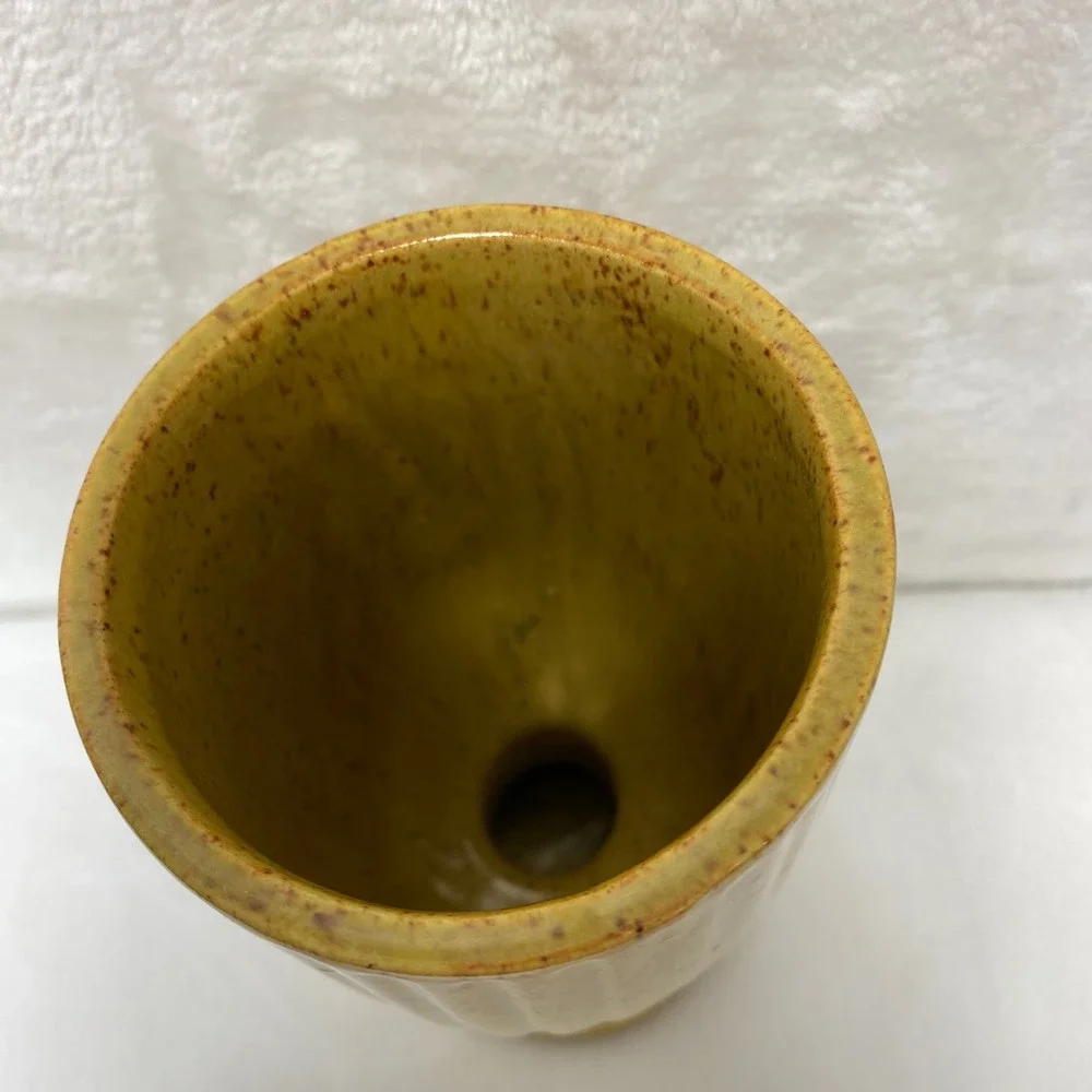Vintage Ceramic Pottery Vase Yellow Speckled Glaze Rustic‎ Farmhouse